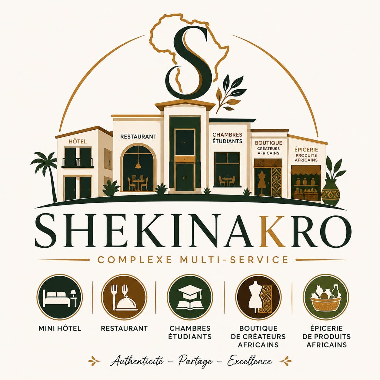 Illustration du projet SHEKINAKRO : résidences, restaurant, épicerie et boutique de créateurs africains